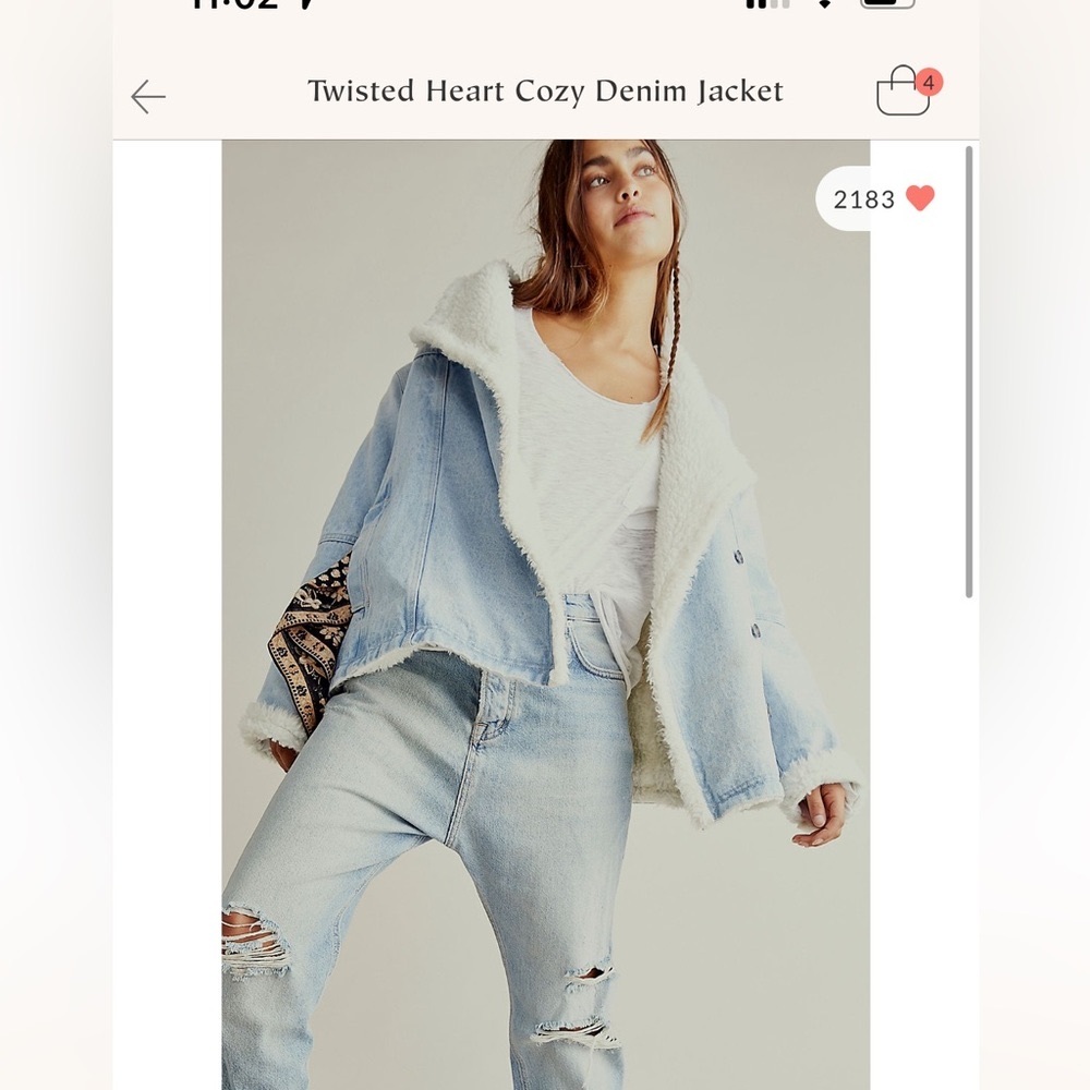 Free People We The Free Twisted Heart Cozy Oversized Sherpa Vintage Deni…